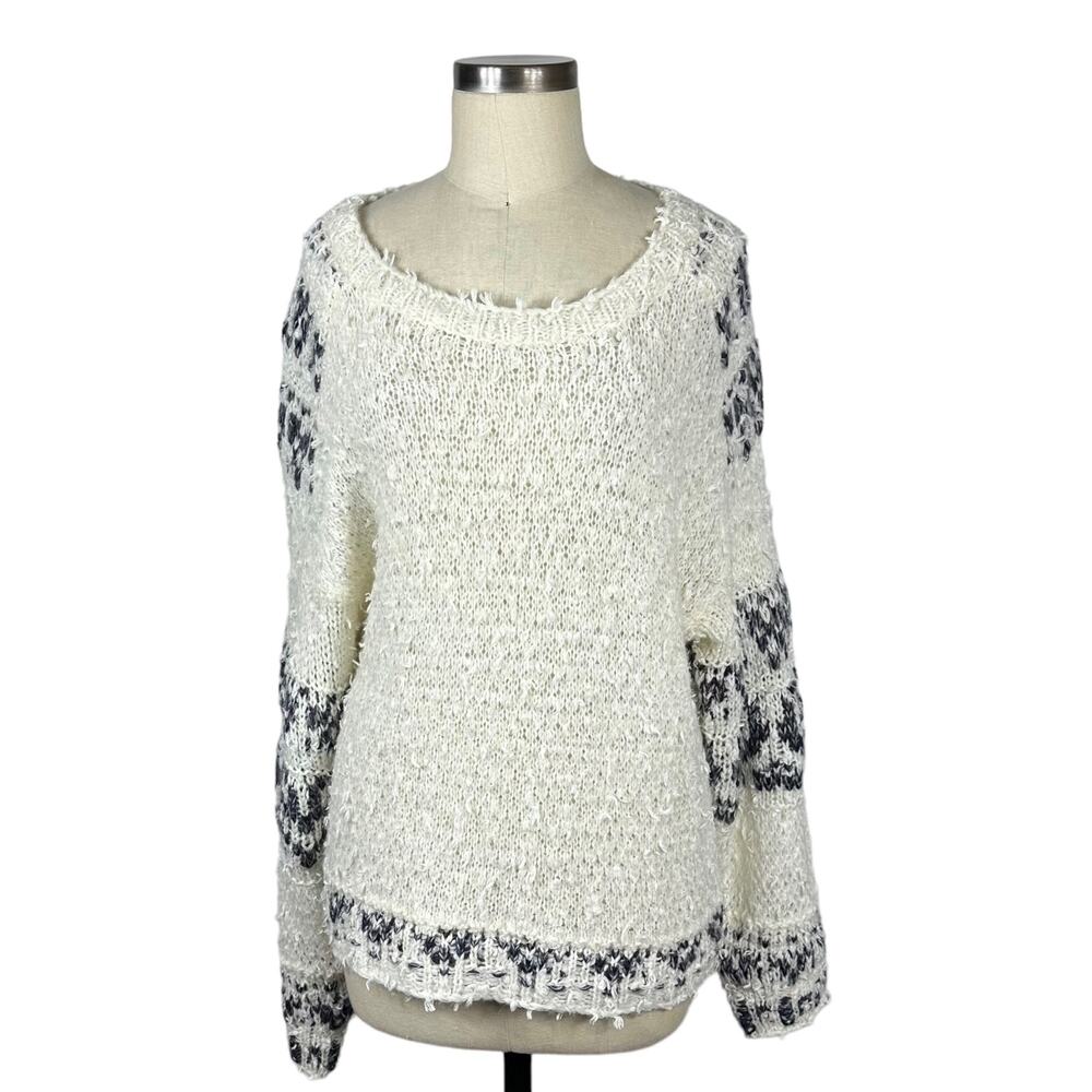 PILCRO Anthropologie Petra Feathered Sweater White Gray Knit Women's Size Medium
